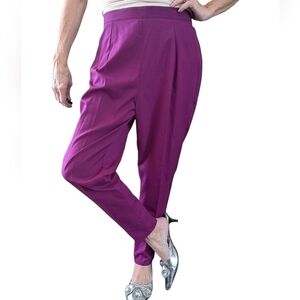 Vintage 80s Silk Feel Magenta High Waist Pleated Tapered Pants
